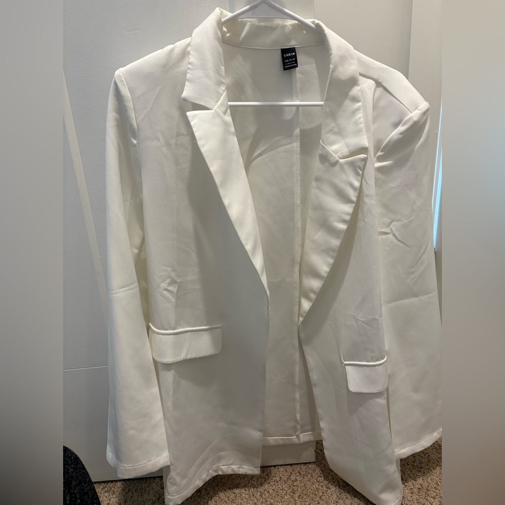 SHEIN White Open Front Blazer Lightweight Jacket Size M